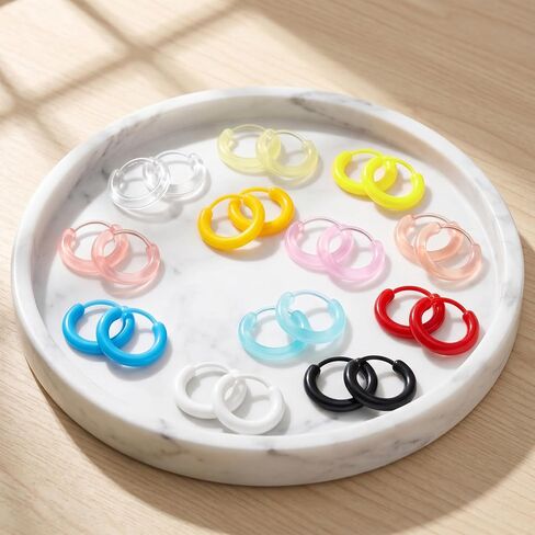 12 Pairs Resin Hoop Earrings for Women, Hypoallergenic Cute Hoop Earrings, Resin Lightweight Pierced Ear Retainers with Buckle for Sensitive Ears Skin Daily Wear- 12 Colors in Saudi Arabia