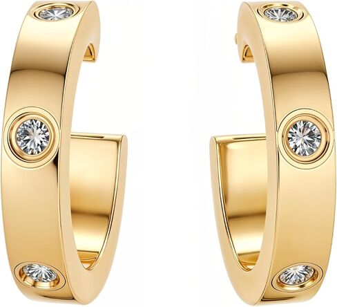 HighSpark Studded Love Earrings for Women | Gold Hoop Earrings Style Stainless Steel Studded Earrings | Lovely Gift in Saudi Arabia