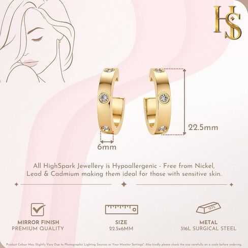 HighSpark Studded Love Earrings for Women | Gold Hoop Earrings Style Stainless Steel Studded Earrings | Lovely Gift in Saudi Arabia