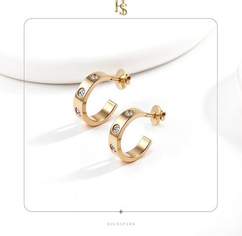 HighSpark Studded Love Earrings for Women | Gold Hoop Earrings Style Stainless Steel Studded Earrings | Lovely Gift in Saudi Arabia