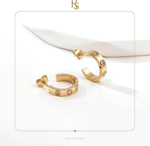 HighSpark Studded Love Earrings for Women | Gold Hoop Earrings Style Stainless Steel Studded Earrings | Lovely Gift in Saudi Arabia
