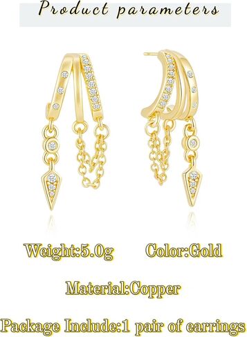 GAUEIOUR Dangle Hoop Earrings for Women, Gold Plated Dainty Drop Triple Huggie Hoop Earrings Trendy Small Gold Jewelry,Golden Multi-Loop Chain Drop Modern Women's Party Accessory Choices in Saudi Arabia