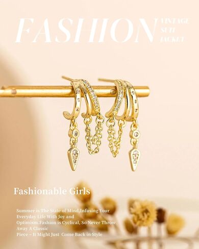 GAUEIOUR Dangle Hoop Earrings for Women, Gold Plated Dainty Drop Triple Huggie Hoop Earrings Trendy Small Gold Jewelry,Golden Multi-Loop Chain Drop Modern Women's Party Accessory Choices in Saudi Arabia