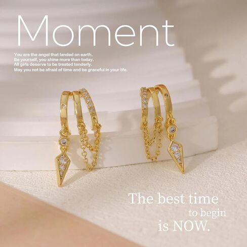 GAUEIOUR Dangle Hoop Earrings for Women, Gold Plated Dainty Drop Triple Huggie Hoop Earrings Trendy Small Gold Jewelry,Golden Multi-Loop Chain Drop Modern Women's Party Accessory Choices in Saudi Arabia