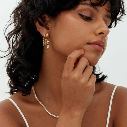 GAUEIOUR Dangle Hoop Earrings for Women, Gold Plated Dainty Drop Triple Huggie Hoop Earrings Trendy Small Gold Jewelry,Golden Multi-Loop Chain Drop Modern Women's Party Accessory Choices in Saudi Arabia