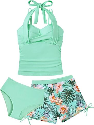 Girls Tankini Swimsuit with Short 3 Piece Halter Adjustable Bathing Suits for Girls Size 9-16 in Saudi Arabia