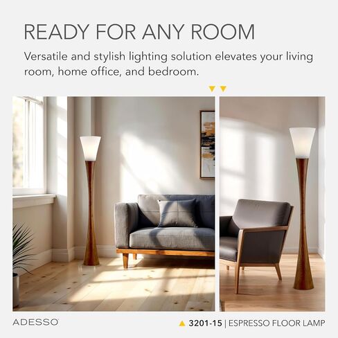 Adesso Home 3201-15 Contemporary Modern One Light Floor Lamp from Espresso Collection in Bronze/Dark Finish, 10.00 inches, Walnut Poplar Wood in Saudi Arabia