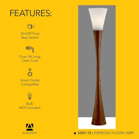 Adesso Home 3201-15 Contemporary Modern One Light Floor Lamp from Espresso Collection in Bronze/Dark Finish, 10.00 inches, Walnut Poplar Wood in Saudi Arabia