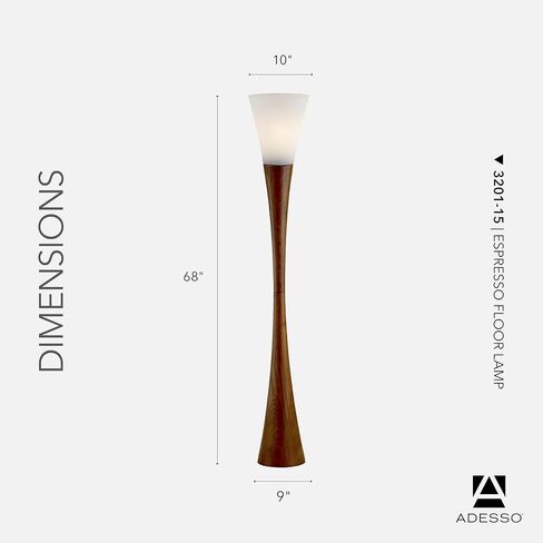 Adesso Home 3201-15 Contemporary Modern One Light Floor Lamp from Espresso Collection in Bronze/Dark Finish, 10.00 inches, Walnut Poplar Wood in Saudi Arabia