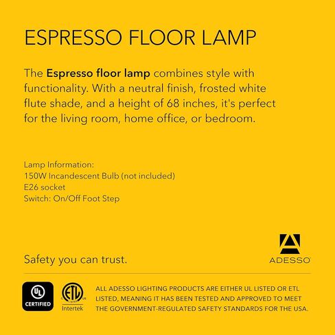 Adesso Home 3201-15 Contemporary Modern One Light Floor Lamp from Espresso Collection in Bronze/Dark Finish, 10.00 inches, Walnut Poplar Wood in Saudi Arabia