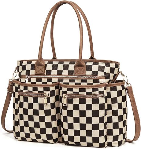 Checkered Tote Bags for Women Large Crossbody Tote Handbag with Zipper Trendy Shoulder Purse for Work Daily in Saudi Arabia