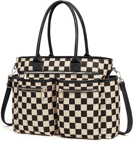 Checkered Tote Bags for Women Large Crossbody Tote Handbag with Zipper Trendy Shoulder Purse for Work Daily in Saudi Arabia