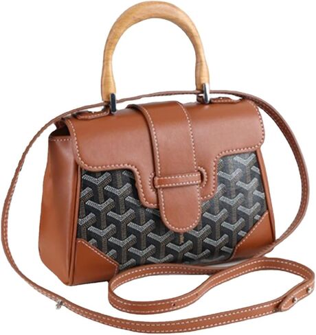 HIONRE Genuine Cowhide Leather Tote Bag For Women Crossbody Bags Satchel Wood Top-Handle Bag Gift for Lady in Saudi Arabia