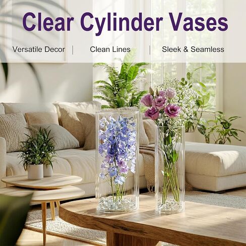 24 Pack Clear Glass Cylinder Vases (7.3 & 7.7 Inch Tall) - Multi-Use Flower Vases for Wedding Decorations and Indoor Home Decor, Hurricane Candle Holder for Table Shelf, Party in Saudi Arabia