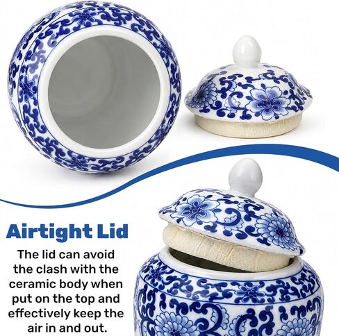Tlence 4 Pack Small Blue and White Vases, Ceramic Chinoiserie Ginger Jars with Lid, Tiny Chinese Traditional Floral Vase, Mini Decorative Tea Storage for Home Bedroom Table Shelf Tabletop in Saudi Arabia