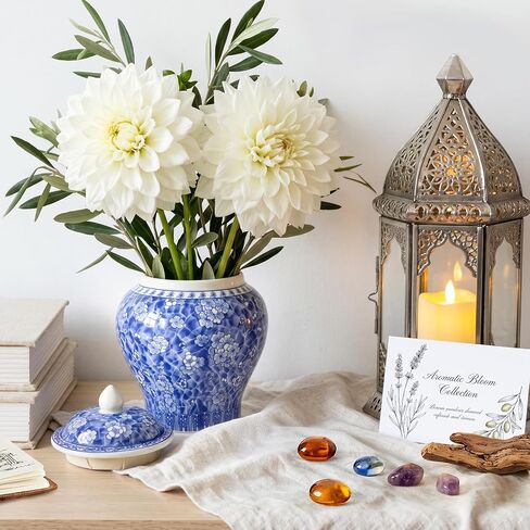 Tlence 4 Pack Small Blue and White Vases, Ceramic Chinoiserie Ginger Jars with Lid, Tiny Chinese Traditional Floral Vase, Mini Decorative Tea Storage for Home Bedroom Table Shelf Tabletop in Saudi Arabia