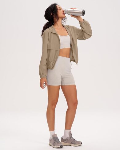 Gacaky Women's Lightweight Athletic Workout Hoodie Stand Collar Full Zip Jackets Workout Tennis Sun Protection Jacket in Kuwait