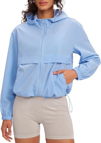 Gacaky Women's Lightweight Athletic Workout Hoodie Stand Collar Full Zip Jackets Workout Tennis Sun Protection Jacket in Kuwait