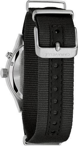 Caravelle by Bulova Men's Quartz Watch, Vintage Lite Up, Black Nylon Strap, Black Dial, Day/Date Style: 43C125 in Saudi Arabia