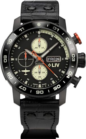 LIV P-51 Pilot Night Vision, Titanium 46MM Swiss Automatic Day-Date Chrono Watch - Unidirectional Ceramic Bezel - High-Grade Titanium Case - Sapphire Crystal in Saudi Arabia