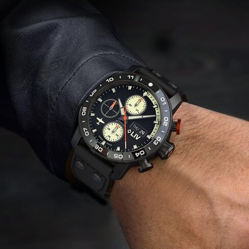 LIV P-51 Pilot Night Vision, Titanium 46MM Swiss Automatic Day-Date Chrono Watch - Unidirectional Ceramic Bezel - High-Grade Titanium Case - Sapphire Crystal in Saudi Arabia