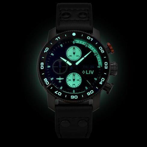 LIV P-51 Pilot Night Vision, Titanium 46MM Swiss Automatic Day-Date Chrono Watch - Unidirectional Ceramic Bezel - High-Grade Titanium Case - Sapphire Crystal in Saudi Arabia