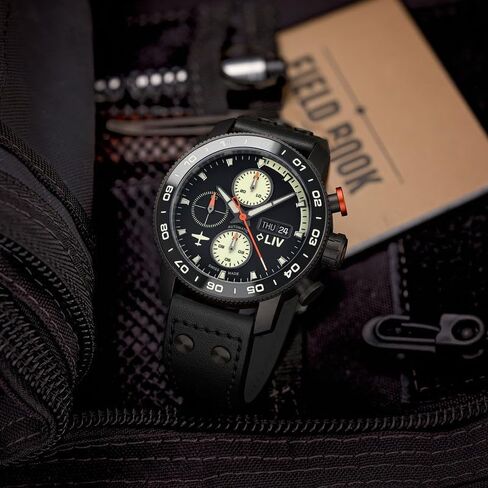 LIV P-51 Pilot Night Vision, Titanium 46MM Swiss Automatic Day-Date Chrono Watch - Unidirectional Ceramic Bezel - High-Grade Titanium Case - Sapphire Crystal in Saudi Arabia