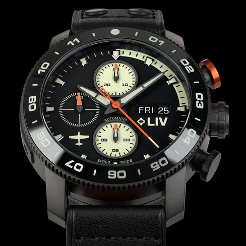 LIV P-51 Pilot Night Vision, Titanium 46MM Swiss Automatic Day-Date Chrono Watch - Unidirectional Ceramic Bezel - High-Grade Titanium Case - Sapphire Crystal in Saudi Arabia