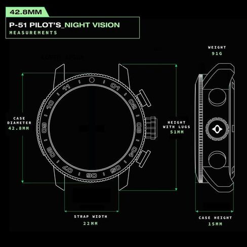 LIV P-51 Pilot Night Vision, Titanium 46MM Swiss Automatic Day-Date Chrono Watch - Unidirectional Ceramic Bezel - High-Grade Titanium Case - Sapphire Crystal in Saudi Arabia