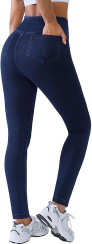 BRXL Skinny Jeans for Women Stretchy High Waisted Soft Crossover Jeggings Cute Cotton Denim Leggings with Pockets in Saudi Arabia