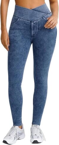 BRXL Skinny Jeans for Women Stretchy High Waisted Soft Crossover Jeggings Cute Cotton Denim Leggings with Pockets in Saudi Arabia