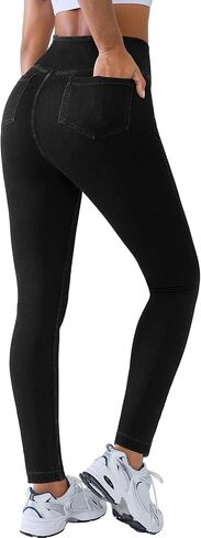 BRXL Skinny Jeans for Women Stretchy High Waisted Soft Crossover Jeggings Cute Cotton Denim Leggings with Pockets in Saudi Arabia