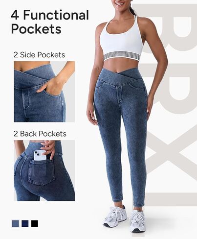 BRXL Skinny Jeans for Women Stretchy High Waisted Soft Crossover Jeggings Cute Cotton Denim Leggings with Pockets in Saudi Arabia