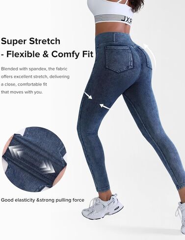 BRXL Skinny Jeans for Women Stretchy High Waisted Soft Crossover Jeggings Cute Cotton Denim Leggings with Pockets in Saudi Arabia