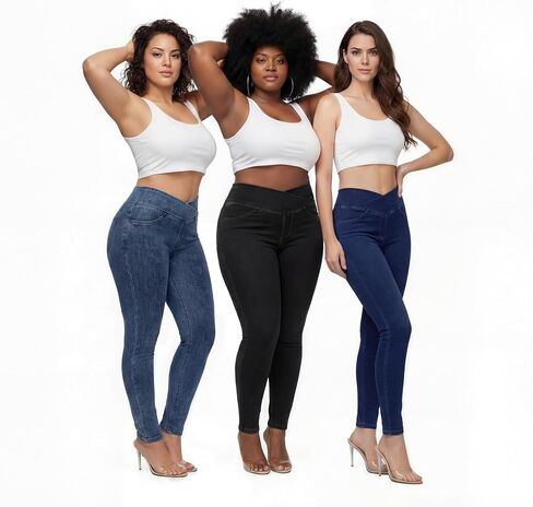 BRXL Skinny Jeans for Women Stretchy High Waisted Soft Crossover Jeggings Cute Cotton Denim Leggings with Pockets in Saudi Arabia