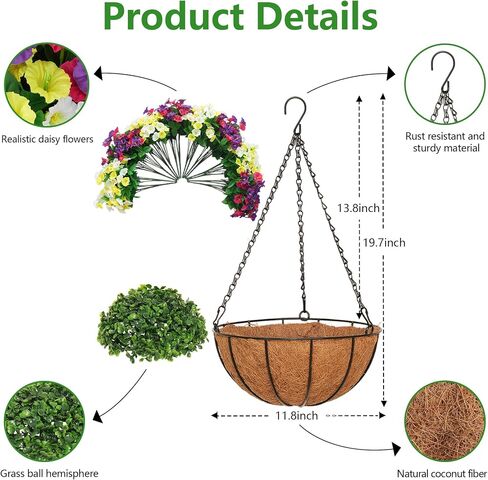 2 Set Artificial Hanging Flowers with Basket for Outdoor Spring Summer Decor - Realistic UV-Resistant Silk Morning Glory Plants for Garden, Porch, Patio, Balcony Decoration in Saudi Arabia