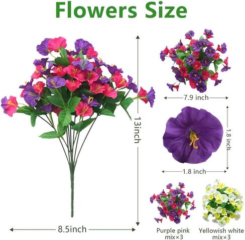 2 Set Artificial Hanging Flowers with Basket for Outdoor Spring Summer Decor - Realistic UV-Resistant Silk Morning Glory Plants for Garden, Porch, Patio, Balcony Decoration in Saudi Arabia