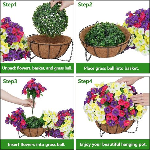 2 Set Artificial Hanging Flowers with Basket for Outdoor Spring Summer Decor - Realistic UV-Resistant Silk Morning Glory Plants for Garden, Porch, Patio, Balcony Decoration in Saudi Arabia