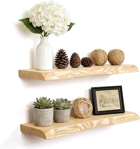 23.6 Inch Wood Floating Shelves for Wall, Set of 2 Heavy-Duty Wall Shelves with Sturdy Natural Wood Construction, Space-Saving Organizer for Bathroom, Bedroom, Living Room, Kitchen, and Office in Saudi Arabia