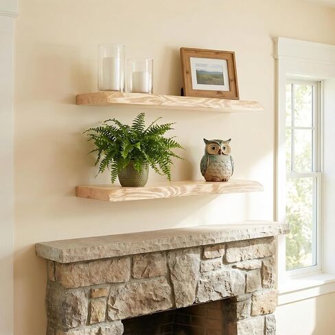 23.6 Inch Wood Floating Shelves for Wall, Set of 2 Heavy-Duty Wall Shelves with Sturdy Natural Wood Construction, Space-Saving Organizer for Bathroom, Bedroom, Living Room, Kitchen, and Office in Saudi Arabia