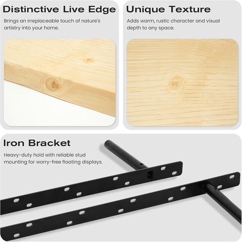 23.6 Inch Wood Floating Shelves for Wall, Set of 2 Heavy-Duty Wall Shelves with Sturdy Natural Wood Construction, Space-Saving Organizer for Bathroom, Bedroom, Living Room, Kitchen, and Office in Saudi Arabia