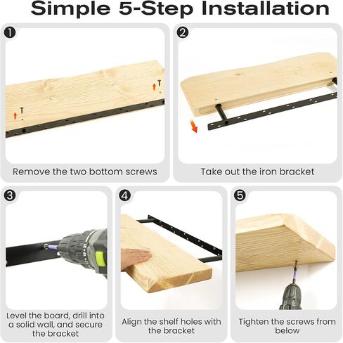 23.6 Inch Wood Floating Shelves for Wall, Set of 2 Heavy-Duty Wall Shelves with Sturdy Natural Wood Construction, Space-Saving Organizer for Bathroom, Bedroom, Living Room, Kitchen, and Office in Saudi Arabia