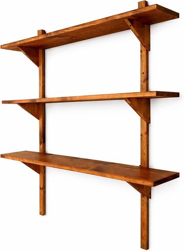 Schafer Art Studio Mid Century Modern Shelves Solid Wood Wall Shelves Set of 3 Danish Modern Wall Unit Floating Shelf System Adjustable Open Shelving Unit 48" x 8" Inch in Kuwait