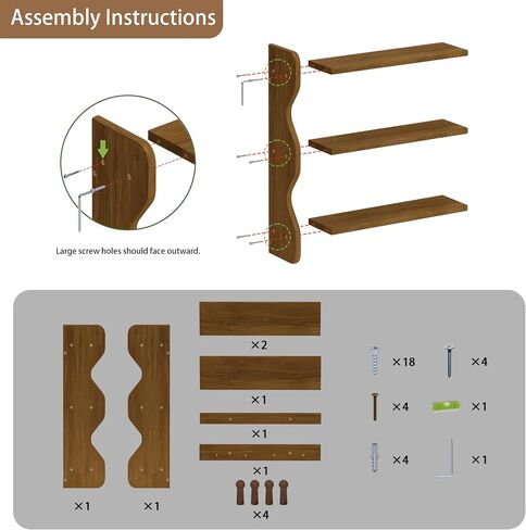 3 Tier Wooden Floating Wall Shelves with Hooks, Rustic Farmhouse Wall Mounted Storage Shelf, Decorative Curved Side Wall Organizer Display Rack for Bedroom, Bathroom, Living Room, Kitchen, Home Decor in Saudi Arabia