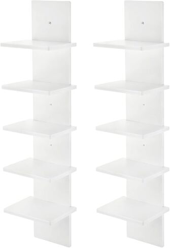 2 Pcs 5-Tier Floating Wall Shelf Units,Tall White Shelf,30.7 in White Plastic Display Storage Organizer, Easy Assembly for Living Room, Bedroom, Office, Bathroom Decor in Saudi Arabia