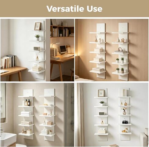 2 Pcs 5-Tier Floating Wall Shelf Units,Tall White Shelf,30.7 in White Plastic Display Storage Organizer, Easy Assembly for Living Room, Bedroom, Office, Bathroom Decor in Saudi Arabia