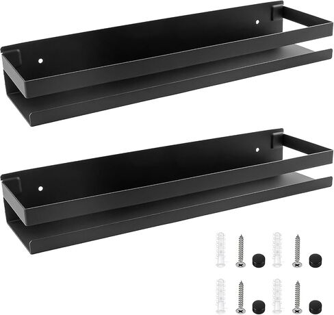 2 Pack Black Floating Shelves for Bathroom - Stainless Steel Floating Shelves for Wall, 15.75 Inch Bathroom Shower Caddy for Kitchen, Living Room in Saudi Arabia