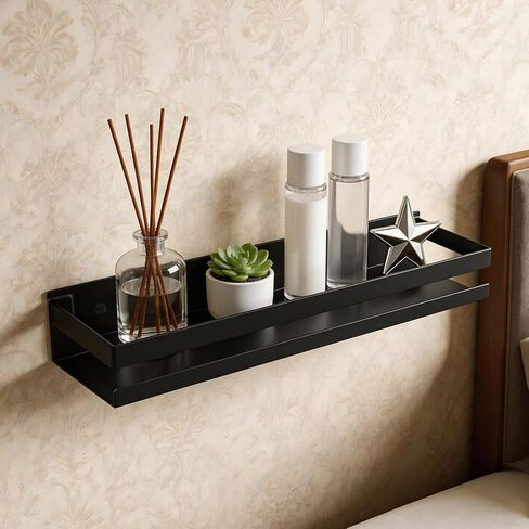 2 Pack Black Floating Shelves for Bathroom - Stainless Steel Floating Shelves for Wall, 15.75 Inch Bathroom Shower Caddy for Kitchen, Living Room in Saudi Arabia