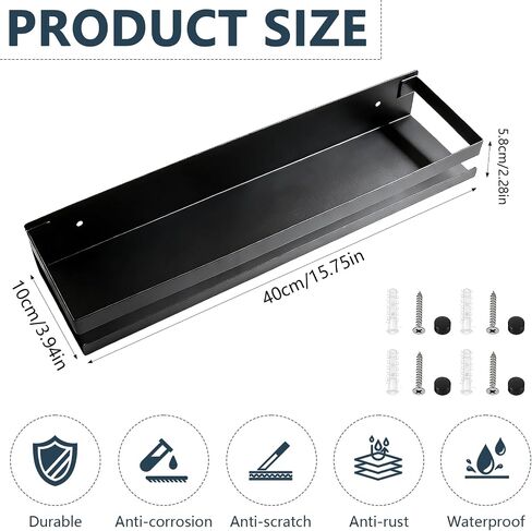 2 Pack Black Floating Shelves for Bathroom - Stainless Steel Floating Shelves for Wall, 15.75 Inch Bathroom Shower Caddy for Kitchen, Living Room in Saudi Arabia