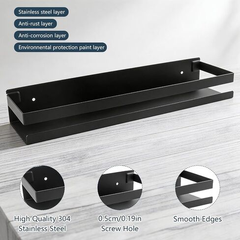 2 Pack Black Floating Shelves for Bathroom - Stainless Steel Floating Shelves for Wall, 15.75 Inch Bathroom Shower Caddy for Kitchen, Living Room in Saudi Arabia